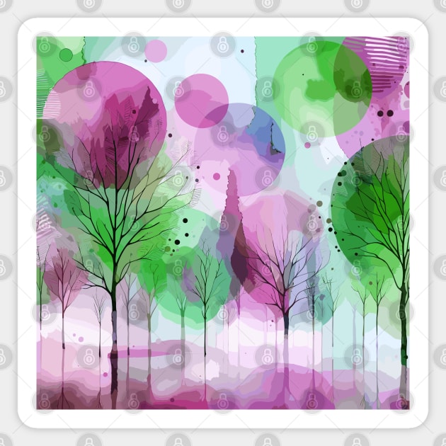 Colorful Pink and Green Abstract Trees Sticker by Siha Arts